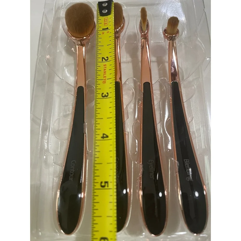 MEYSHAR SHOW 4-piece Oval Makeup Brush Set Rose Gold Black Design New